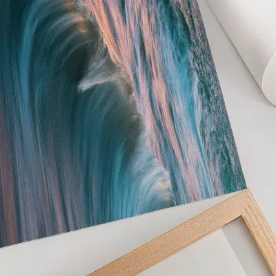 Stampa su tela moderna onde dinamiche con tramonto turchese e blu