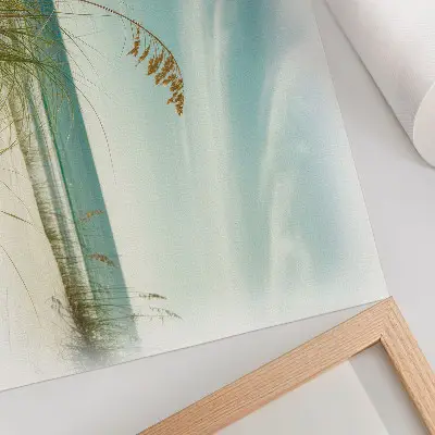 Poster murale di alta qualità erba sulla spiaggia con oceano e cielo sereno