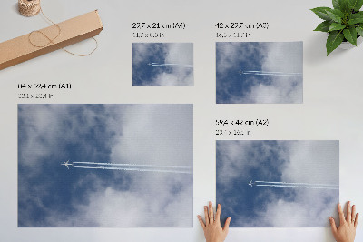 Stampa su tela moderna Aereo nel cielo blu con strisce bianche
