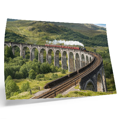 Poster Un viadotto con un treno tra verdi colline