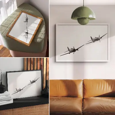 Poster murale di alta qualità aerei storici in volo in bianco e nero