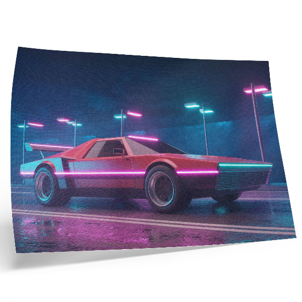 Stampa su tela moderna Auto retrò in un contesto urbano illuminato al neon