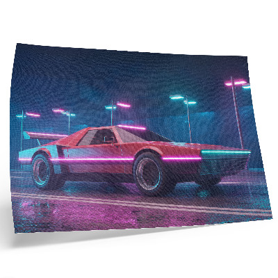 Stampa su tela moderna Auto retrò in un contesto urbano illuminato al neon