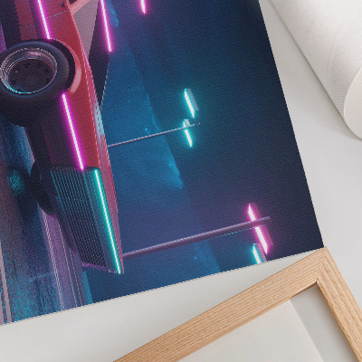 Stampa su tela moderna Auto retrò in un contesto urbano illuminato al neon