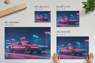 Stampa su tela moderna Auto retrò in un contesto urbano illuminato al neon