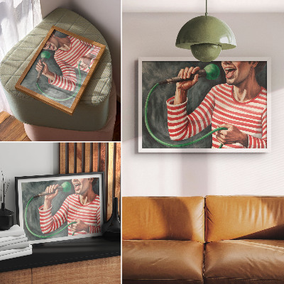 Poster Camicia a righe rosse, microfono verde