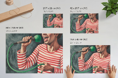 Poster Camicia a righe rosse, microfono verde
