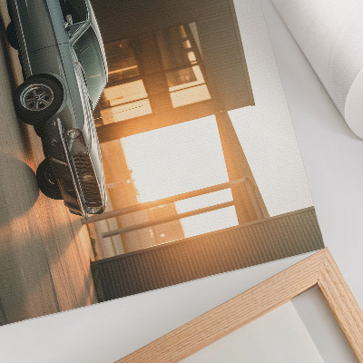 Poster dai colori saturi Un'auto d'epoca con uno sfondo architettonico