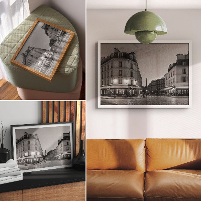 Poster murale di alta qualità Edifici in bianco e nero, caffè, eleganza notturna