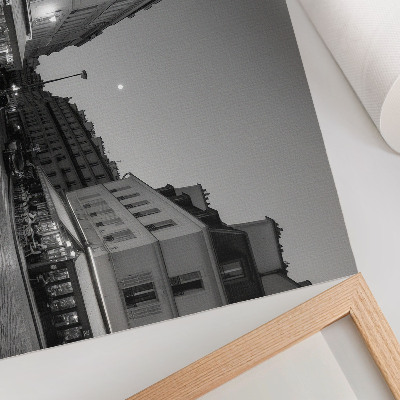 Poster murale di alta qualità Edifici in bianco e nero, caffè, eleganza notturna