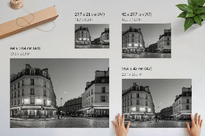 Poster murale di alta qualità Edifici in bianco e nero, caffè, eleganza notturna