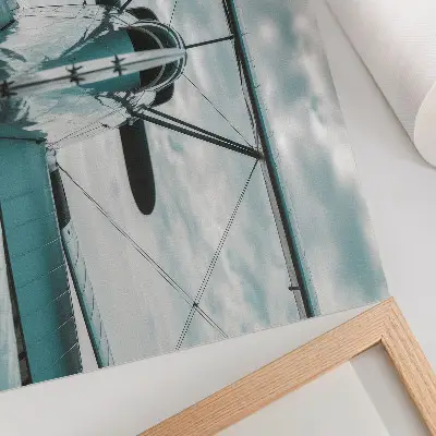 Stampa su tela moderna vista frontale di un biplano con stile industriale