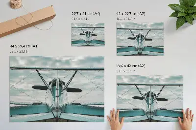 Stampa su tela moderna vista frontale di un biplano con stile industriale