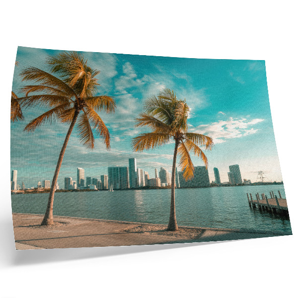 Poster Palme, lago, grattacieli, cielo turchese, calma