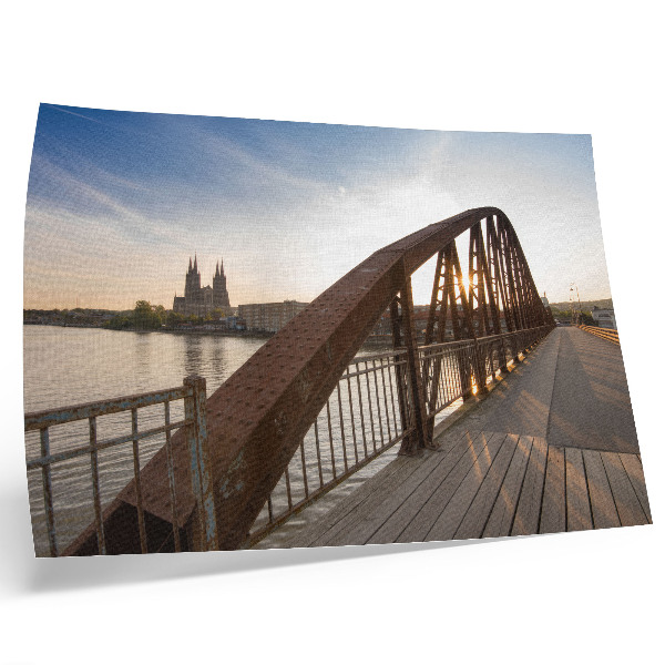 Poster murale di alta qualità ponte di metallo cattedrale fiume tramonto pacifico