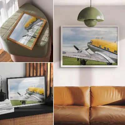 Poster aereo classico in tonalità giallo, grigio e blu