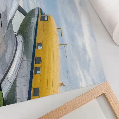 Poster aereo classico in tonalità giallo, grigio e blu