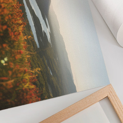 Poster Fiori, montagne, fiume, tramonto, atmosfera tranquilla