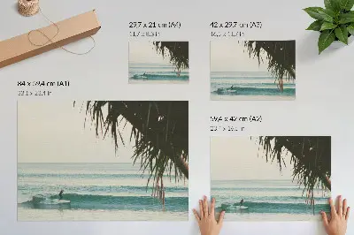 Stampa su tela moderna con paesaggio di spiaggia, surf, onde e palme