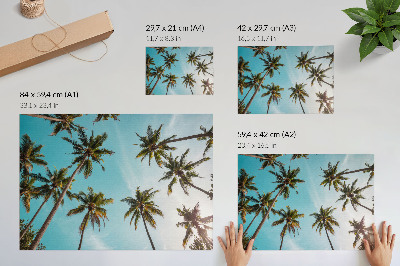 Poster Palme contro lo sfondo blu, l'atmosfera pacifica della natura