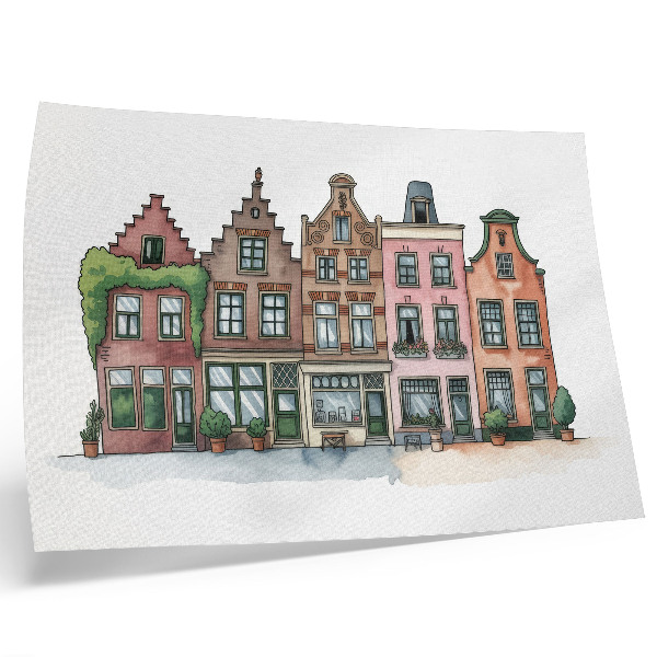 Poster Pittoresche case popolari dai colori pastello e dallo stile illustrativo
