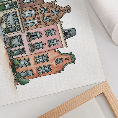 Poster Pittoresche case popolari dai colori pastello e dallo stile illustrativo