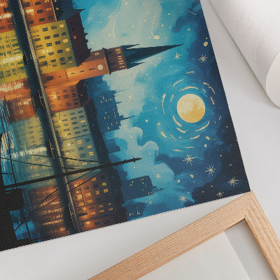 Poster dai colori saturi Riflessi notturni della città, bagliore delle lampade sull'acqua