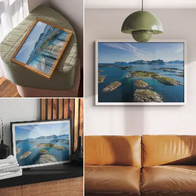 Poster murale di alta qualità isole con montagne, cielo azzurro e vegetazione verde
