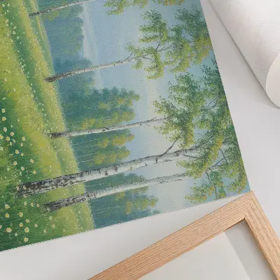 Poster murale Maestose betulle e prati verdi fioriti stampa di alta qualità