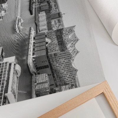Stampa su tela moderna Architettura iconica del fiume nella città moderna