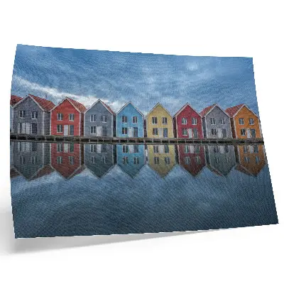 Poster murale di alta qualità con case colorate in stile moderno e simmetrico