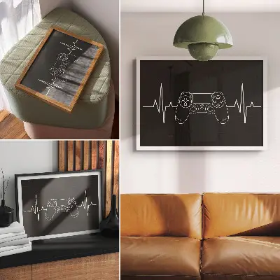Stampa su tela moderna con tema di gioco minimalista a cuore in bianco e nero