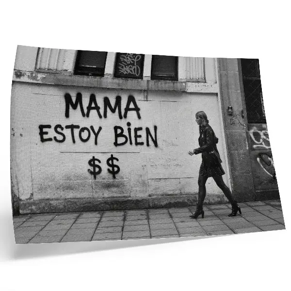 Stampa su tela moderna scena urbana con graffiti in contrasto bianco e nero