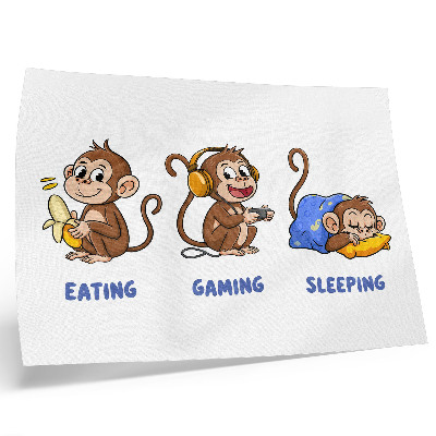 Poster Illustrazioni divertenti di una scimmia che mangia, gioca e dorme