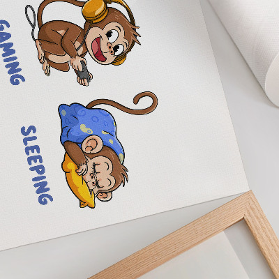Poster Illustrazioni divertenti di una scimmia che mangia, gioca e dorme