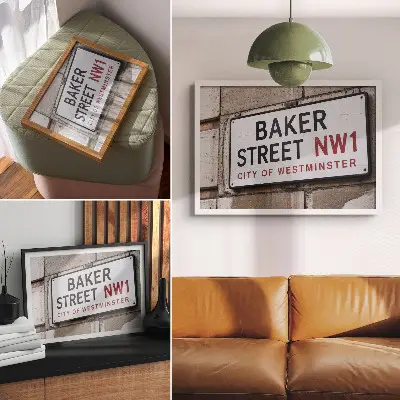 Poster Segnale stradale di Baker Street e Westminster Street con colori saturi