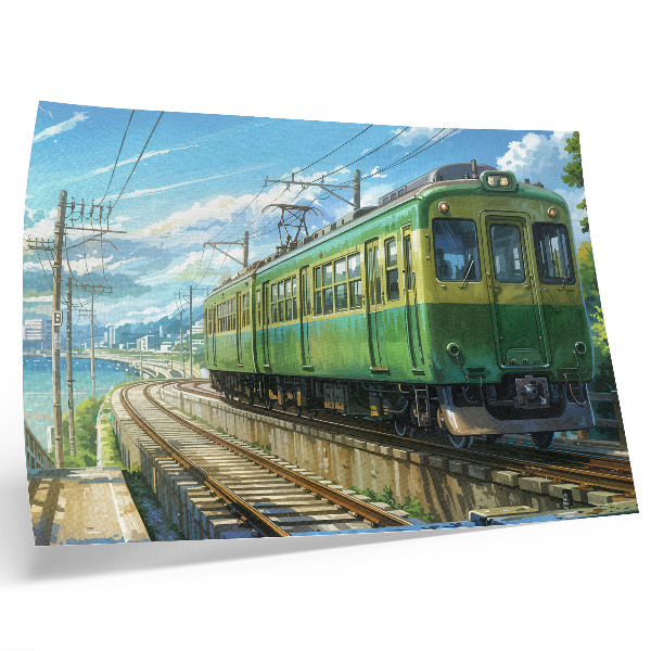 Stampa su tela moderna Treno illustrativo in un paesaggio marino