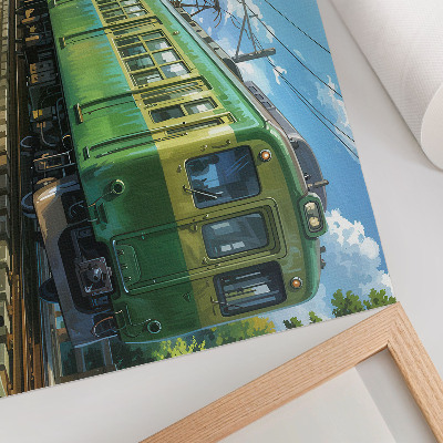 Stampa su tela moderna Treno illustrativo in un paesaggio marino