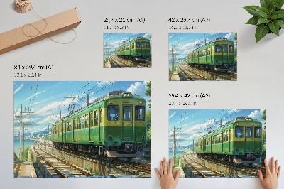 Stampa su tela moderna Treno illustrativo in un paesaggio marino