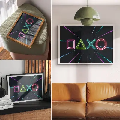 Poster forme al neon con colori dinamici e futuristici saturi