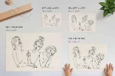 Poster murale di alta qualità linee in bianco e nero con personaggi intimi e delicati