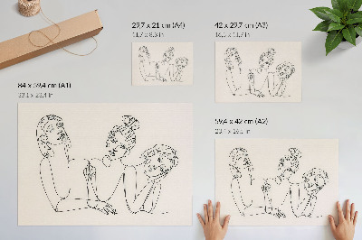 Poster murale di alta qualità Linee in bianco e nero, delicatezza, intimità dei personaggi