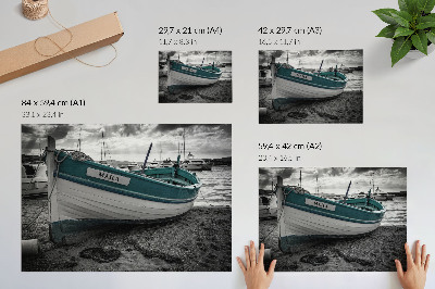 Poster Barca sulla spiaggia pace sogno avventura