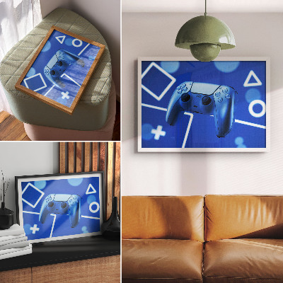 Stampa su tela moderna Controller di gioco con sfondo geometrico blu