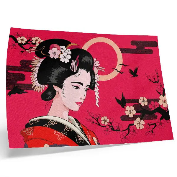 Motivi orientali con composizione floreale moderna poster dai colori saturi