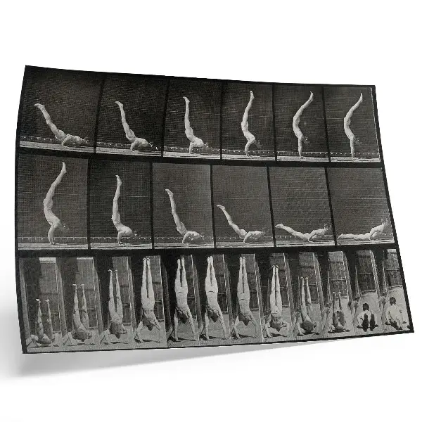 Poster murale di alta qualità riproduzione fotografica di un uomo in equilibrio sulle mani di Eadweard Muybridge del 1887