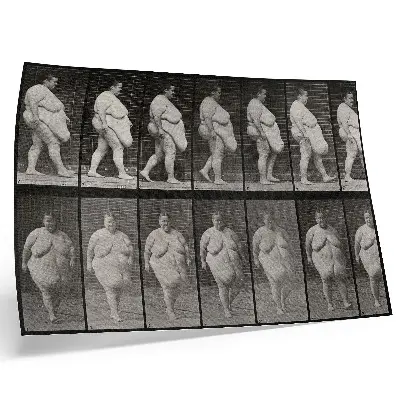 Stampa su tela moderna donna obesa che cammina, fototipo tratto da un'opera di Eadweard Muybridge del 1887