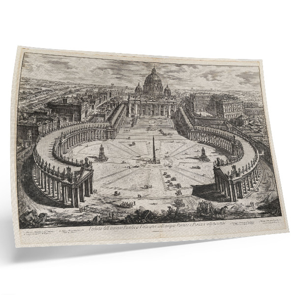 Poster dai colori saturi Il cortile antistante il Vaticano con due lunghi colonnati curvi sormontati da sculture
