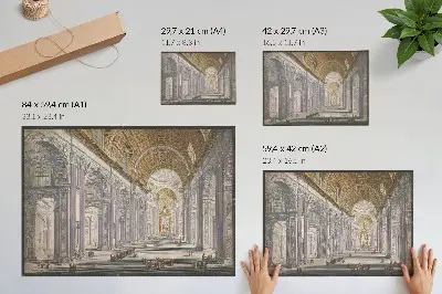Stampa su tela moderna riproduzione dell'opera Veduta dell'interno della Basilica di San Pietro in Vaticano di Anonimo e Giovanni Battista Piranesi