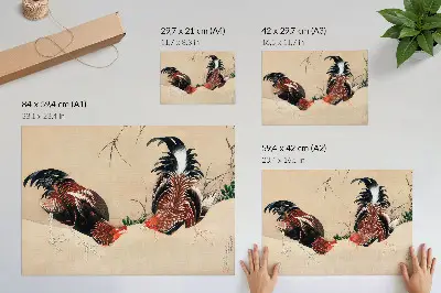Dipinto Galli di Katsushika Hokusai (1838) poster dai colori saturi